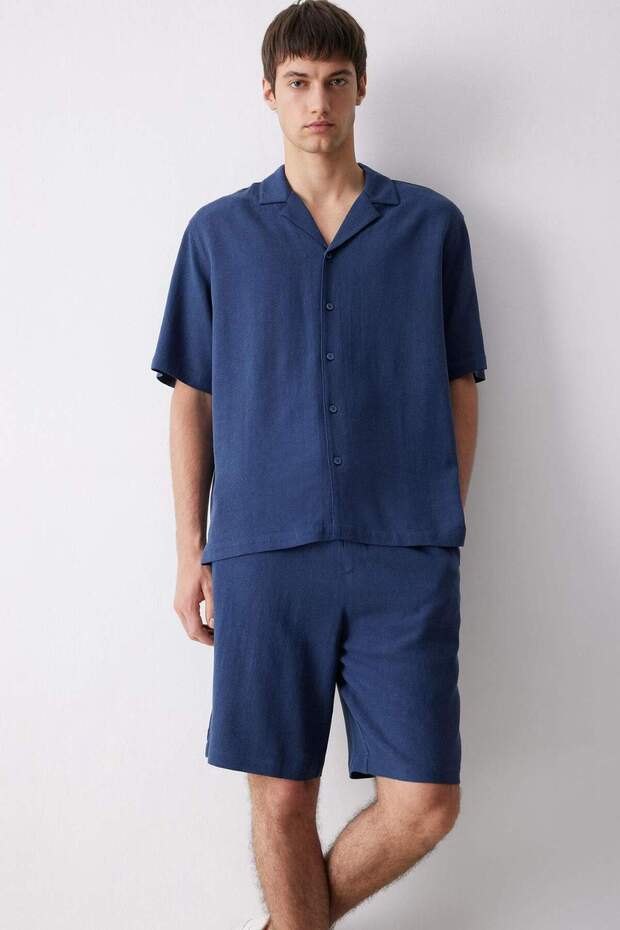 Relax Fit Yazlık Keten Karışımlı Şort D8835AX25SM - 1