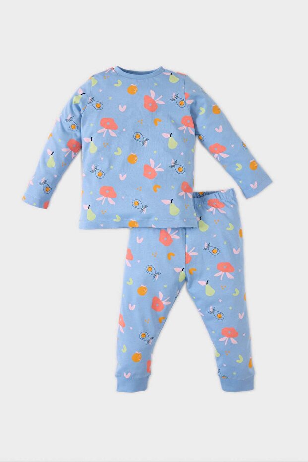 Kız Bebek Pijama Takımı Çiçekli Uzun Kollu Penye Üst Beli Lastikli Uzun Alt E1537A525SP - 1