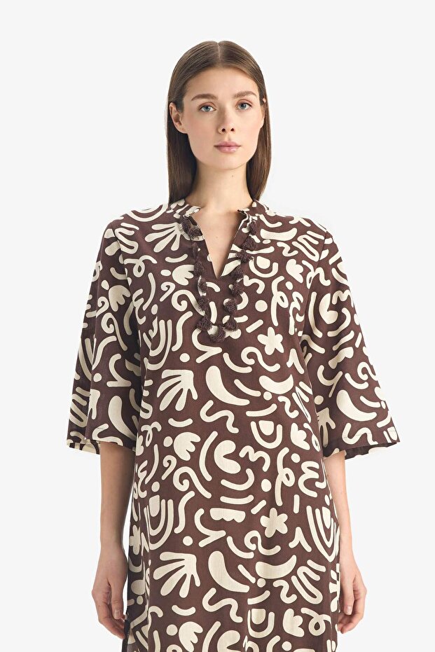 Regular Fit Desenli Pamuklu Midi Plaj Elbisesi-Fall in Love E5099AX25SP - 6