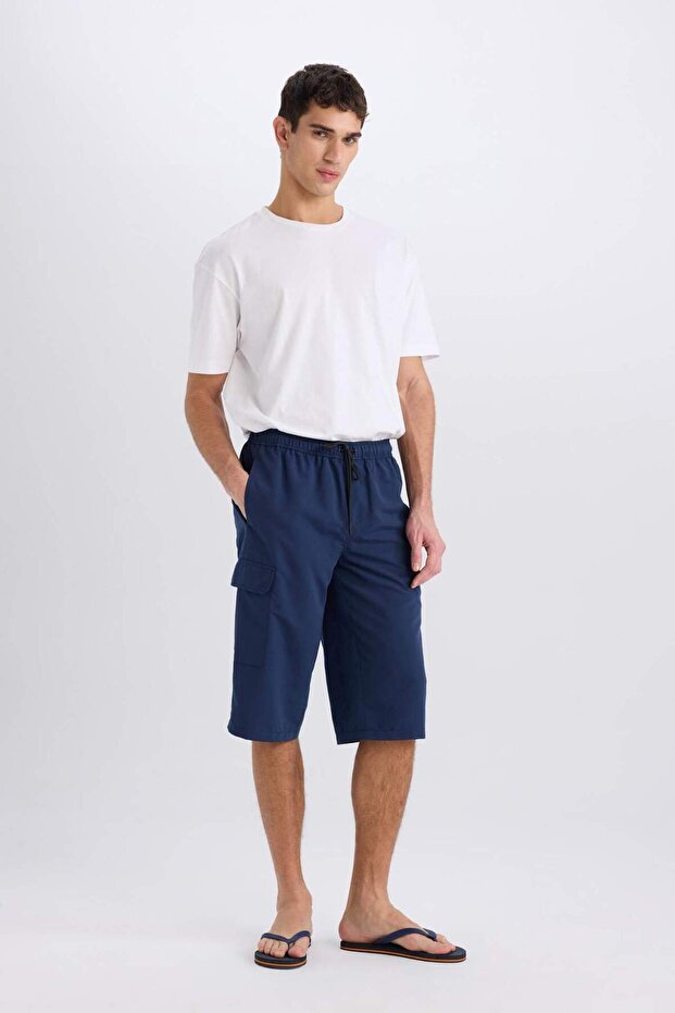 Long Fit File Astarlı Uzun Boy Kargo Cep Deniz Şortu E0905AX25HS - 1