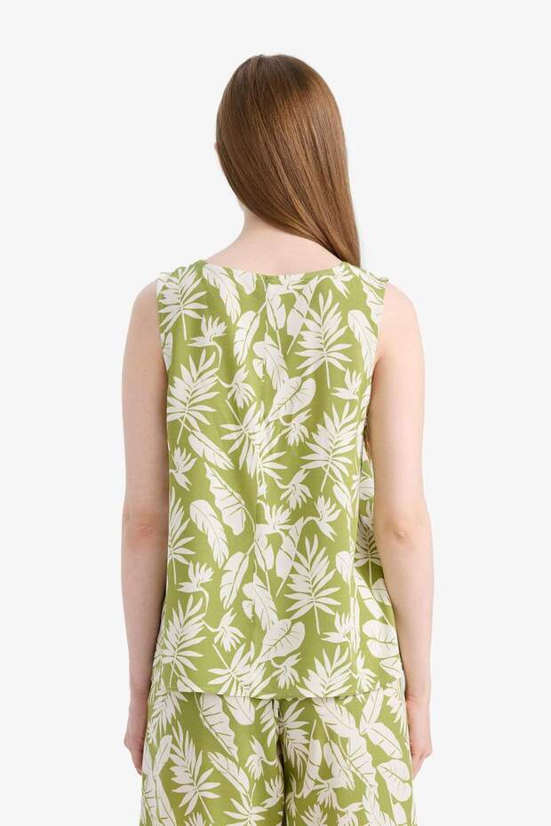 Regular Fit V Yaka Desenli Kolsuz Bluz E9439AX25SM - 7