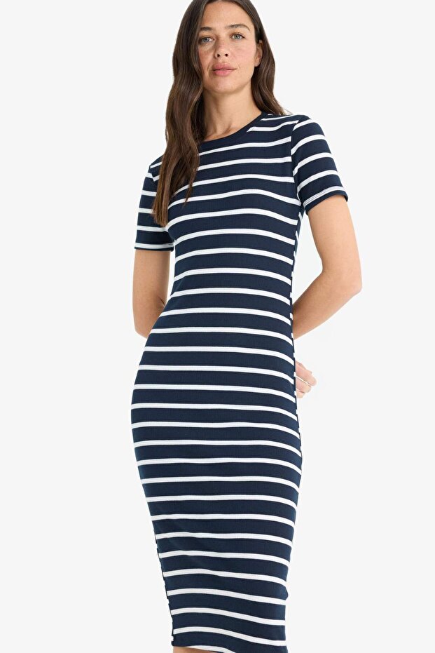 Bodycon Bodycon Bodycon Decolteu în dungi Camisole cu mânecă scurtă Rochie midi de vară E8988AX25S - 4