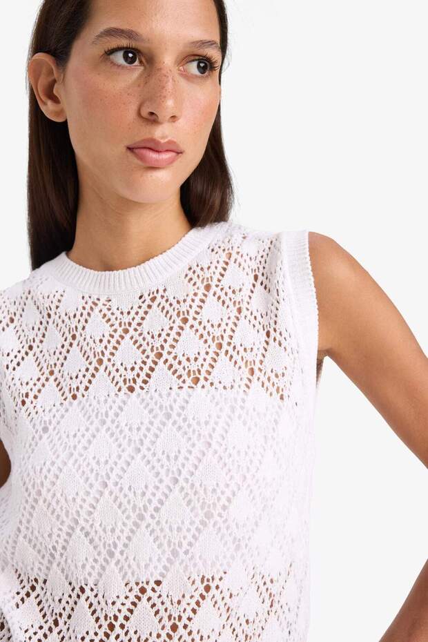 Regular Fit Bisiklet Yaka Ajurlu Triko Atlet F1493AX25SM - 4