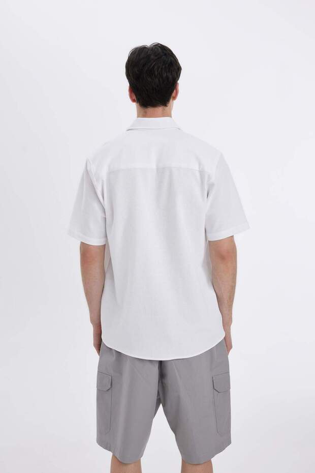 Regular Fit Yazlık Pamuklu Kısa Kollu Beyaz Gömlek D1902AX25SM - 5