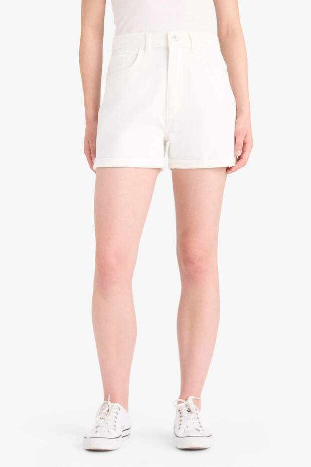 Mom Fit Yüksek Bel Katlamalı Paça Jean Şort E4695AX25SM - 5