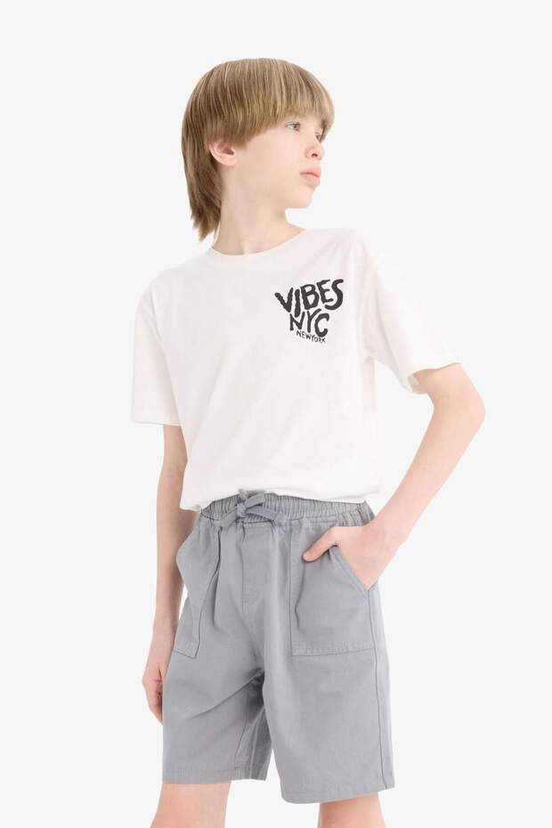 Erkek Çocuk Beli Lastikli Cepli Gabardin Şort E3359A825HS - 5