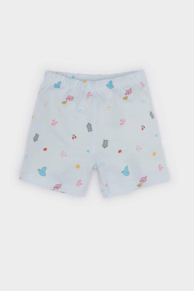 Kız Bebek Pijama Takımı Desenli Kısa Kollu Penye Üst Beli Lastikli Şort E9603A525SM - 2