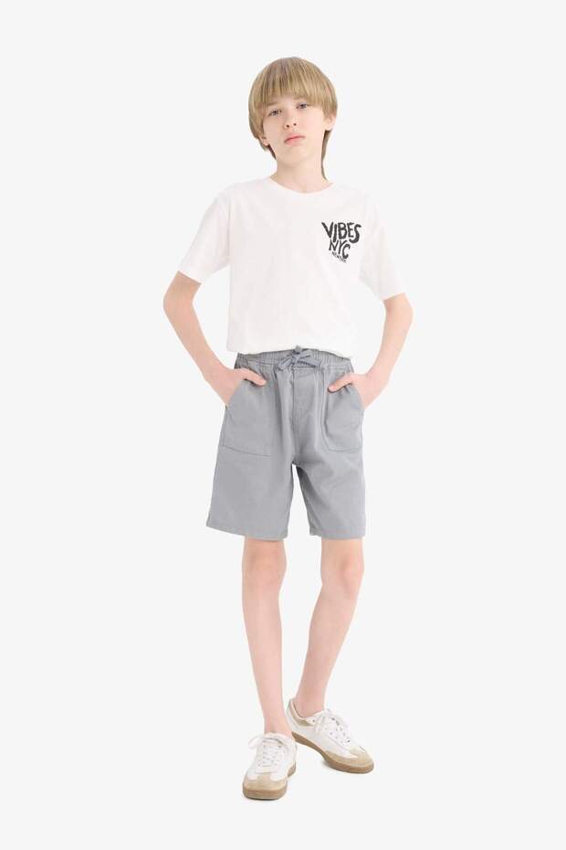 Erkek Çocuk Beli Lastikli Cepli Gabardin Şort E3359A825HS - 4