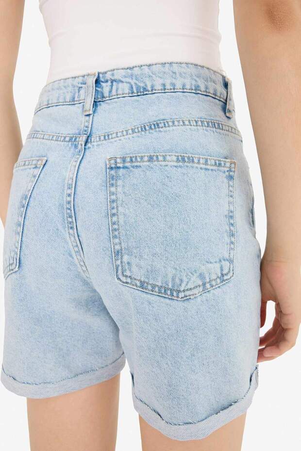 Boyfriend Yüksek Bel Yıkamalı Duble Paça Jean Şort E0934AX25SM - 6