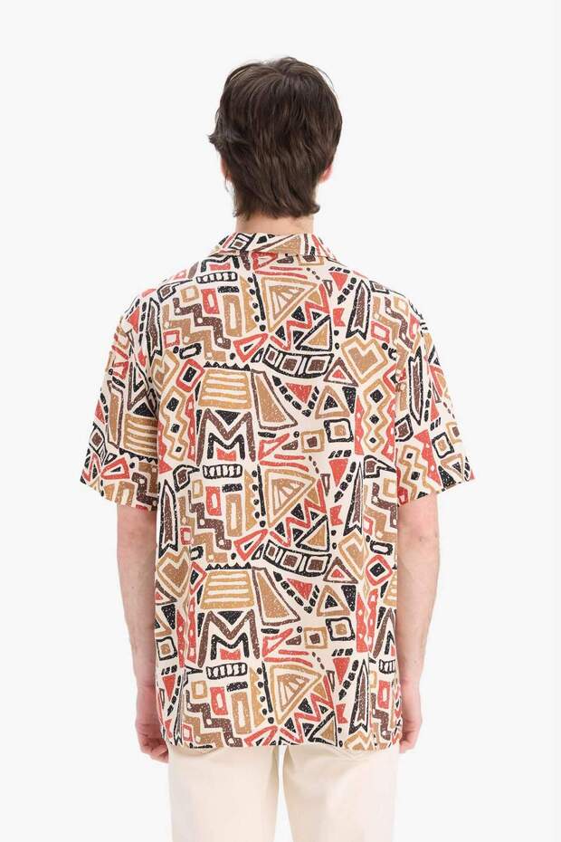Regular Fit Apaş Yaka Desenli Yazlık Kısa Kollu Gömlek E1041AX25SM - 5