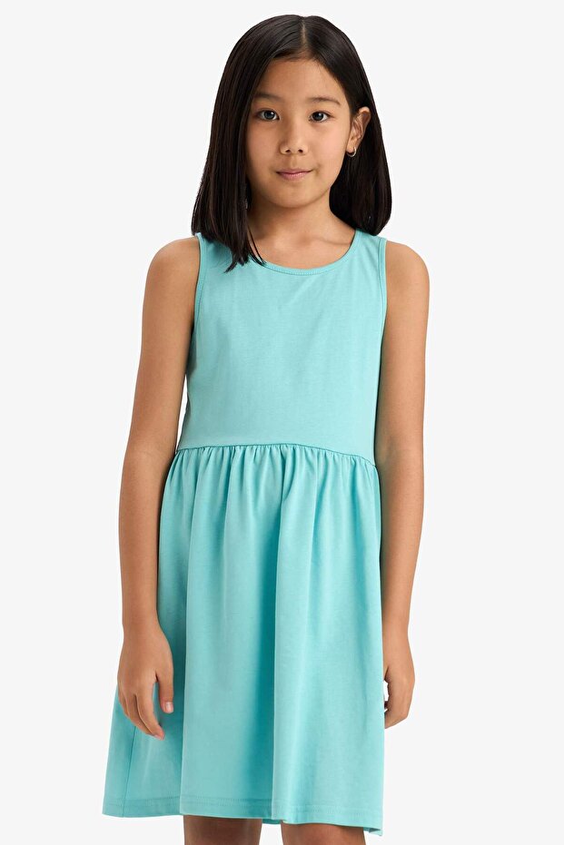 Kız Çocuk Bisiklet Yaka Basic Düz Kolsuz Yazlık Elbise B4336A825SM - 3