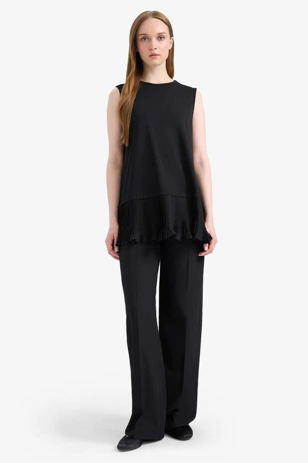 Regular Fit Bisiklet Yaka Basic Düz Kolsuz Pile Detaylı Tunik F4754AX25SP - 2