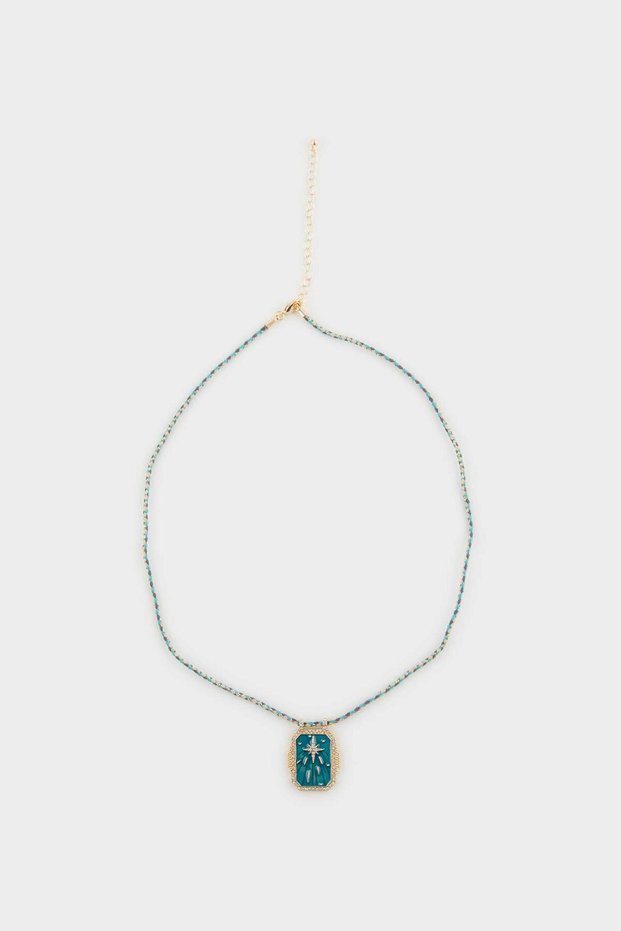 Women's Green Plate Necklace F0795Axns