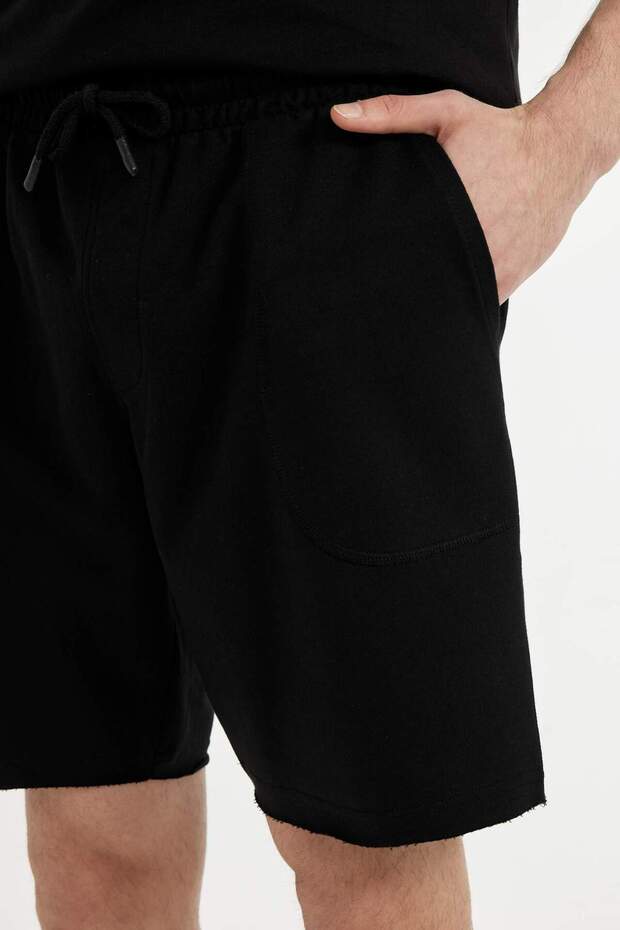%100 Pamuk Slim Fit Dar Kesim Dar Paça Cepli Basic Düz Şort B8673AX25SM - 5