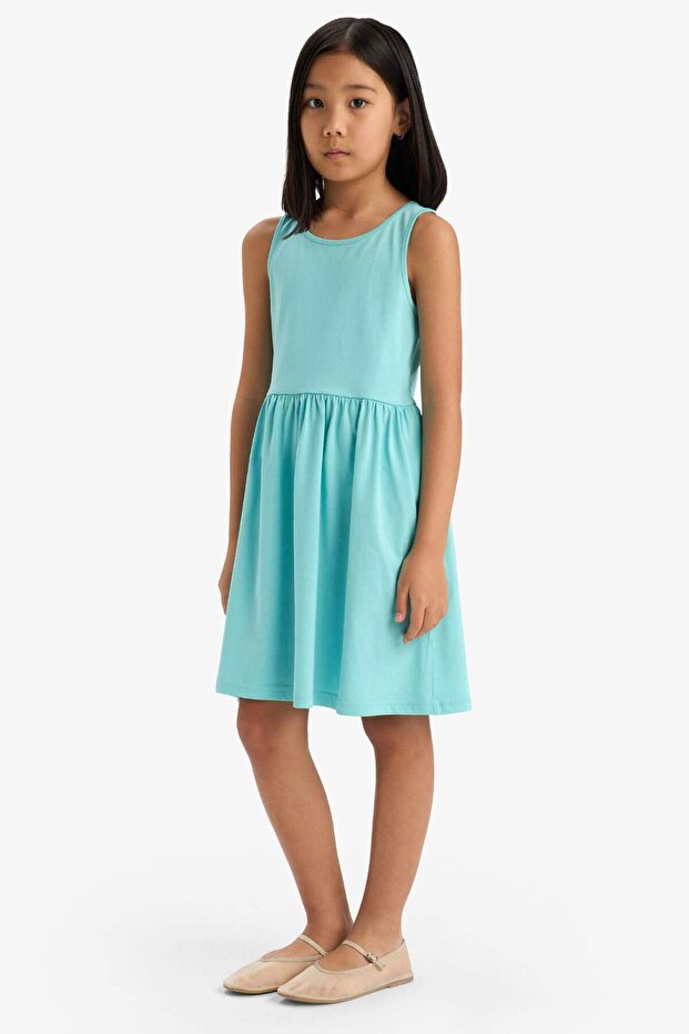 Kız Çocuk Bisiklet Yaka Basic Düz Kolsuz Yazlık Elbise B4336A825SM - 1