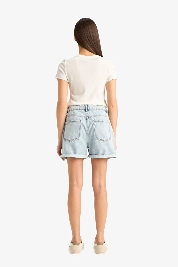 Mom Fit Yüksek Bel Jean Şort E0927AX25SM - 7