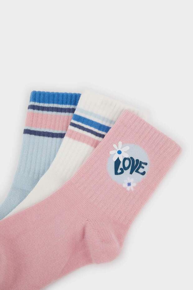 Kız Çocuk 3'lü Pamuklu Uzun Çorap E6274A8NS - 5