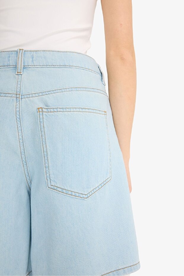 Yüksek Bel Yumuşak Jean Bermuda Şort E0960AX25SM - 6