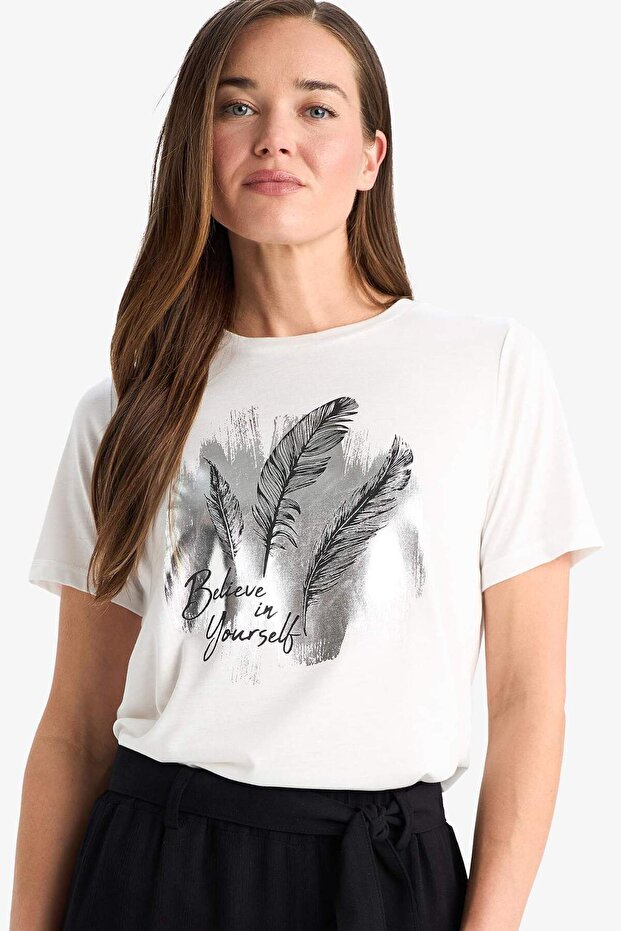 Regular Fit Crew Neck Printed Short Sleeve T-Shirt F3556Ax25Sm