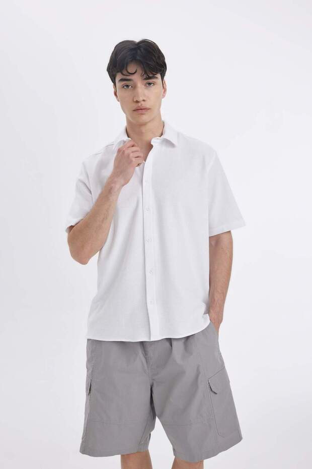 Regular Fit Yazlık Pamuklu Kısa Kollu Beyaz Gömlek D1902AX25SM - 1