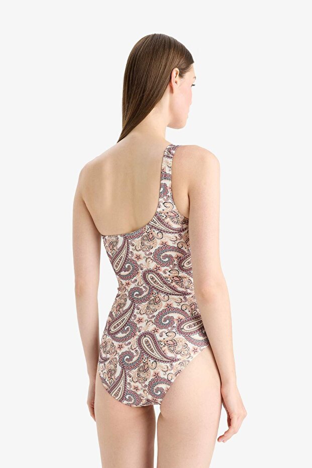 Tek Omuz Şal Desenli Mayo-Fall in Love E4890AX25SM - 5