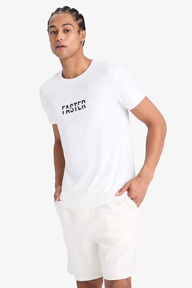 Тениска с къс ръкав с принт и кръгло деколте DeFactoFit, бързосъхнеща, с принт, тънка кройка F2762AX25 - 3