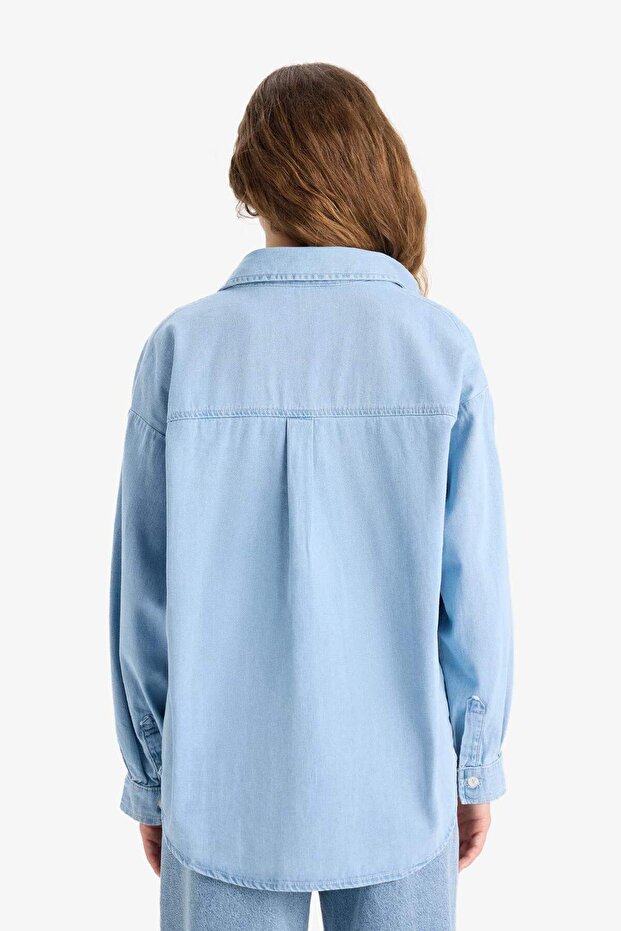 Oversize Geniş Kalıp Tek Cepli Jean Gömlek D8667AX25SP - 6