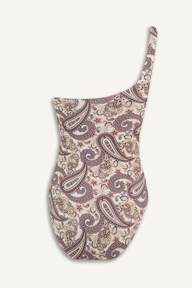 Tek Omuz Şal Desenli Mayo-Fall in Love E4890AX25SM - 7