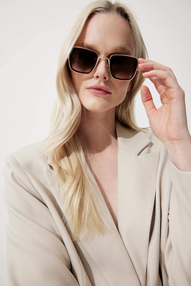 Women's Square Coffee Metal Frame Coffee Glass Uv Sunglasses F0613Axns