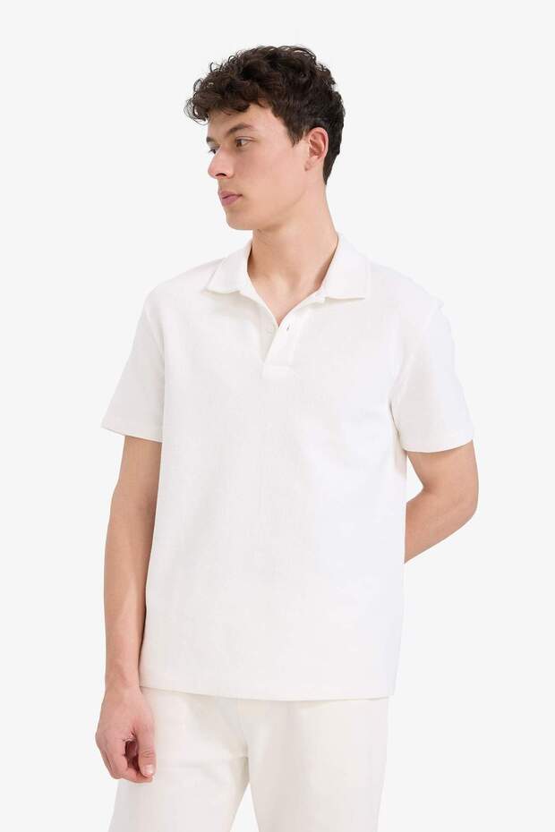 Regular Fit Polo Yaka Dokulu Basic Düz Kısa Kollu Tişört B4939AX25SM - 3