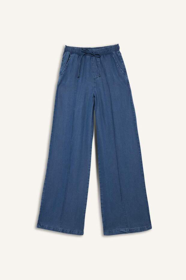 Pull On Wide Leg Yüksek Bel Uzun Yıkamalı Pantolon D8243AX25SM - 7