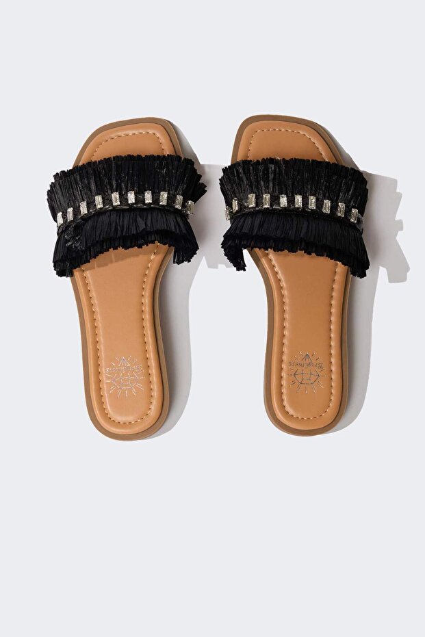 Kadın Taşlı Tek Bantlı Düz Taban Terlik E2497AX25SM - 6