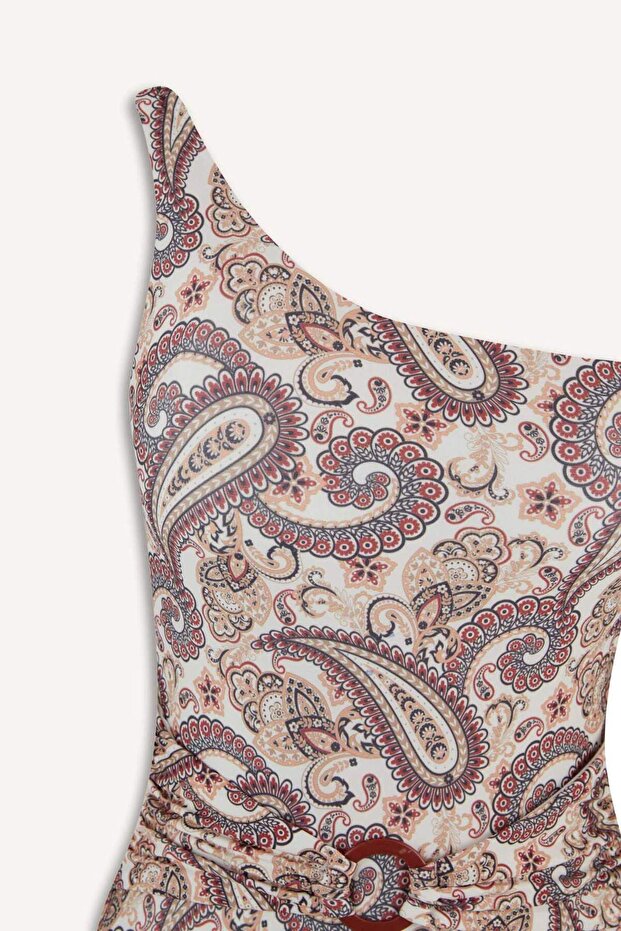 Tek Omuz Şal Desenli Mayo-Fall in Love E4890AX25SM - 8