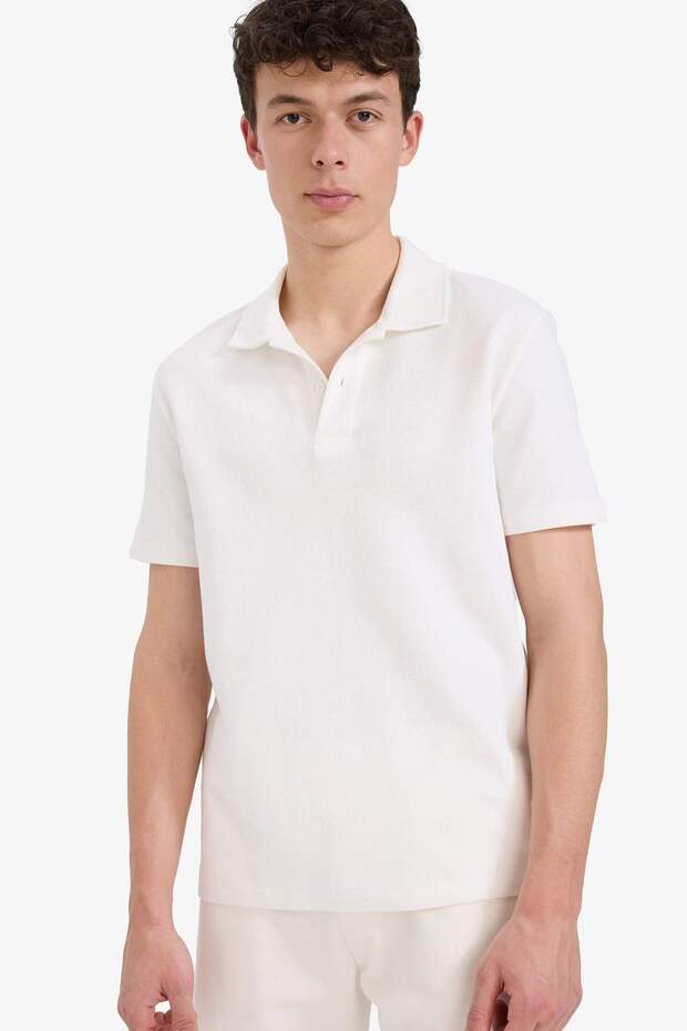 Regular Fit Polo Yaka Dokulu Basic Düz Kısa Kollu Tişört B4939AX25SM - 1