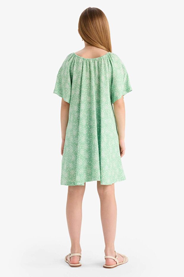 Kız Çocuk Desenli Viskon Kısa Kollu Yazlık Elbise E3820A825SM - 6