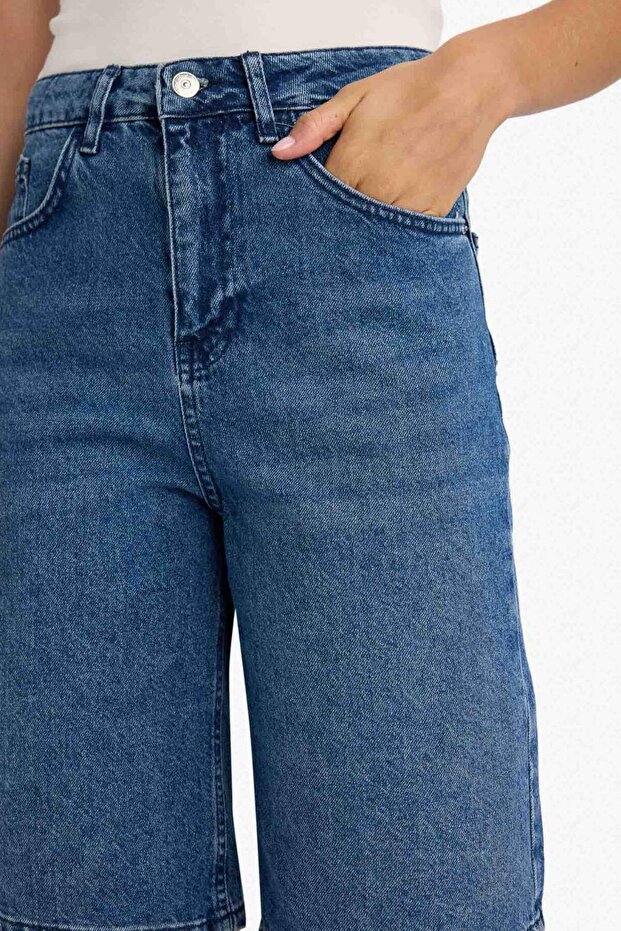 Yüksek Bel Jean Bermuda Şort E1615AX25SM - 6