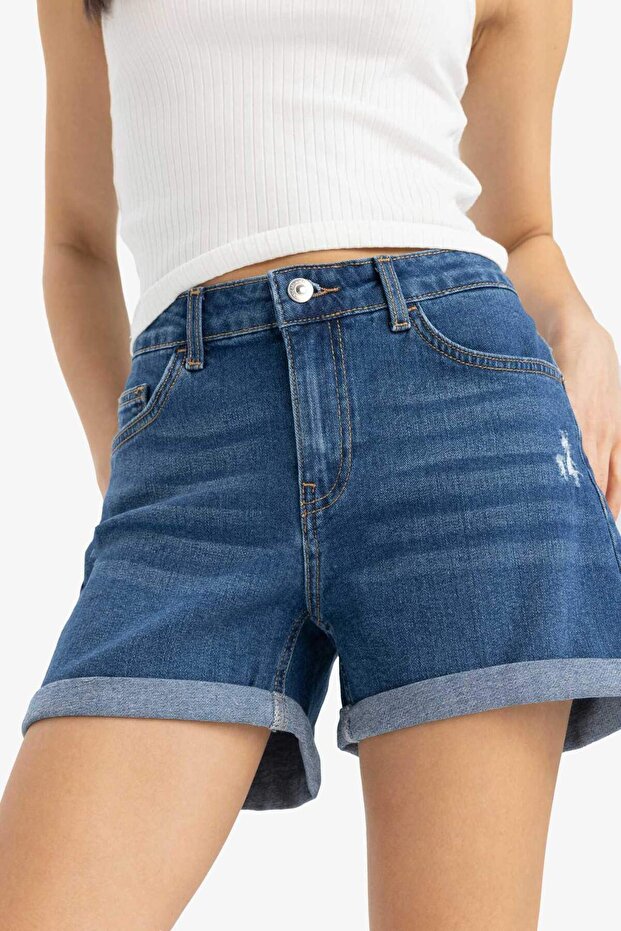 Yüksek Bel Dar Paça Jean Şort E0700AX25SM - 7