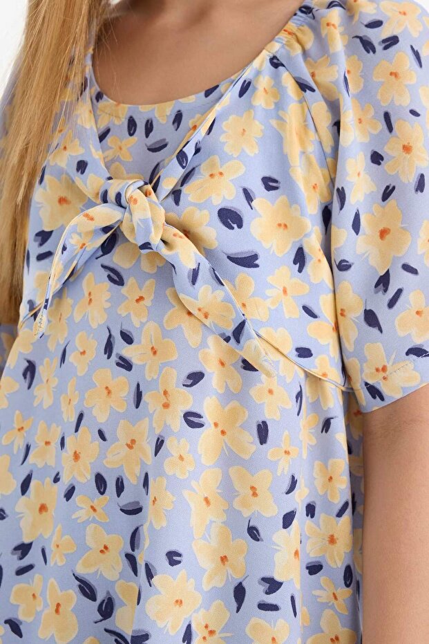 Kız Çocuk Desenli Viskon Kısa Kollu Yazlık Elbise E3820A825SM - 5