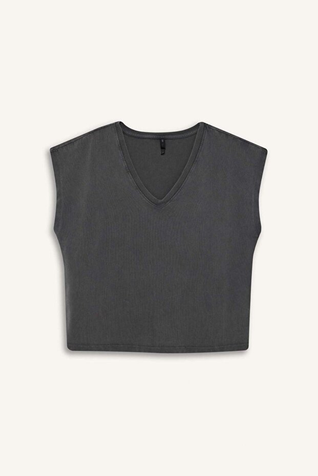 Regular Fit V Yaka Basic Düz Premium Kolsuz Tişört E5486AX25SP - 6