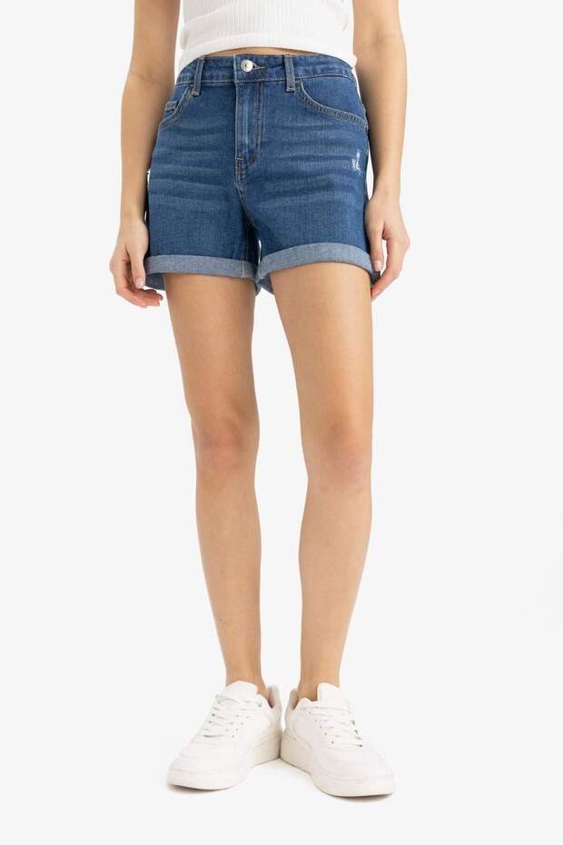 Yüksek Bel Dar Paça Jean Şort E0700AX25SM - 6