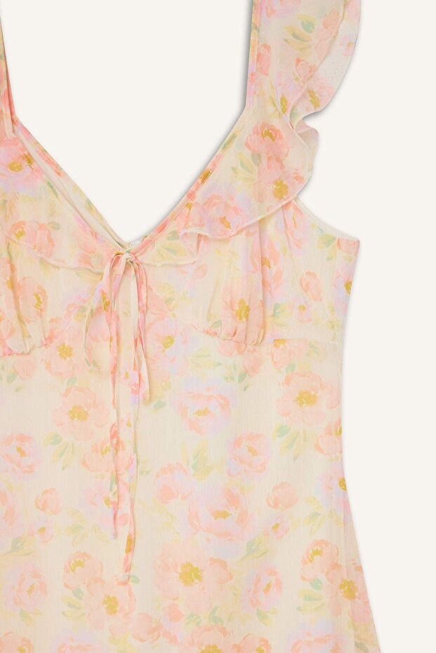 Çiçekli Şifon Kolsuz Maxi Elbise E8343AX25SP - 8