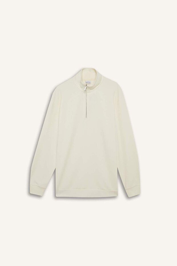 Komfortowa bluza z prostym kołnierzem, półsuwakiem i splotem waflowym D7543AX25SP - 7