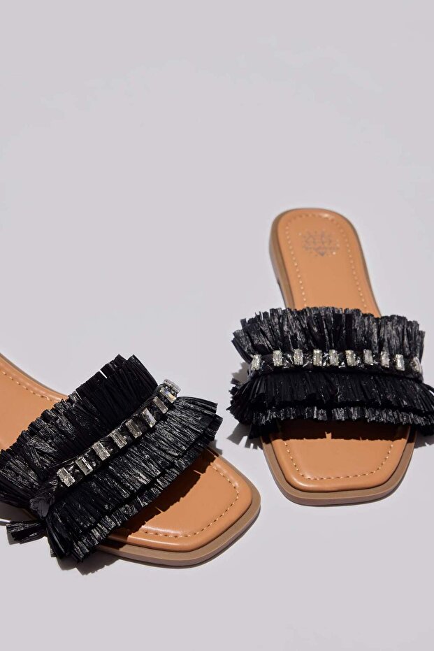 Kadın Taşlı Tek Bantlı Düz Taban Terlik E2497AX25SM - 8