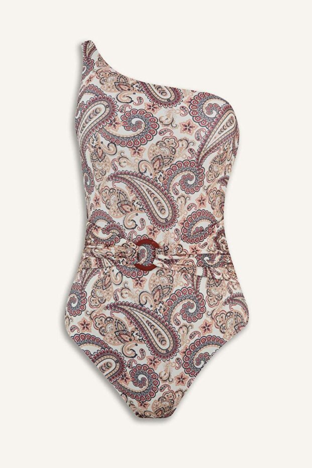 Tek Omuz Şal Desenli Mayo-Fall in Love E4890AX25SM - 6