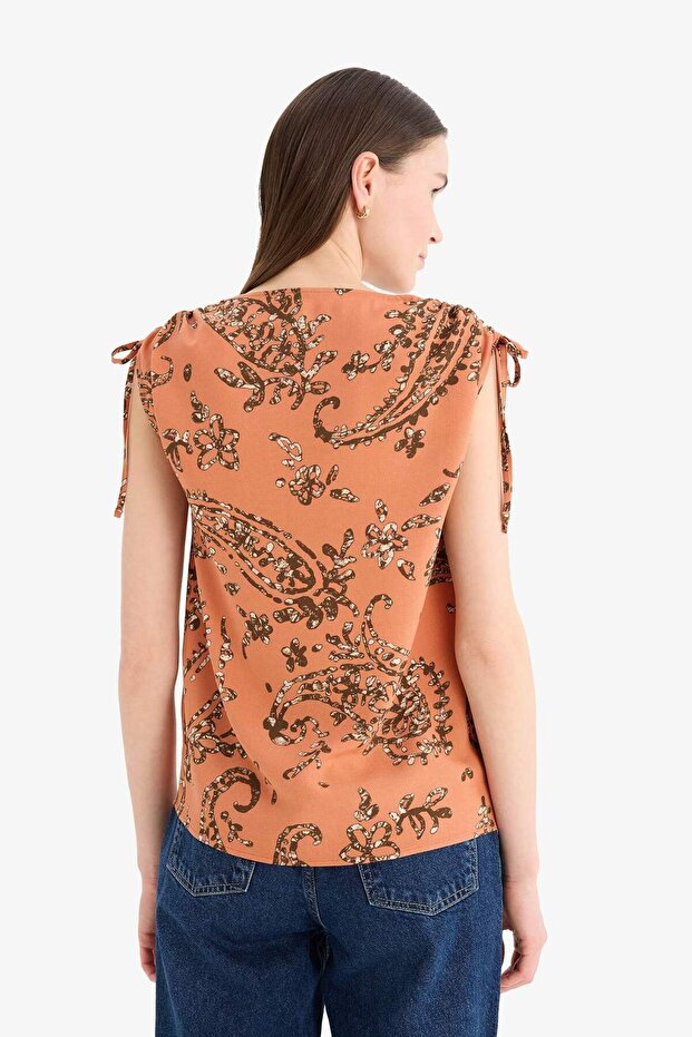 Regular Fit V Yaka Desenli Kısa Kollu Gömlek F0987AX25SM - 7