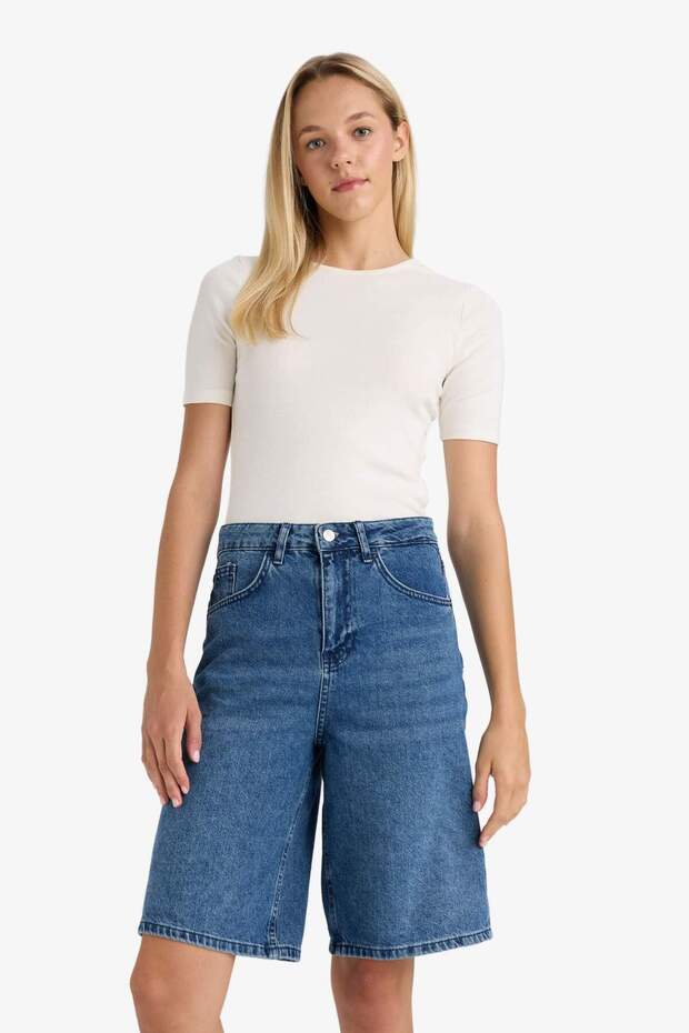 Yüksek Bel Jean Bermuda Şort E1615AX25SM - 4