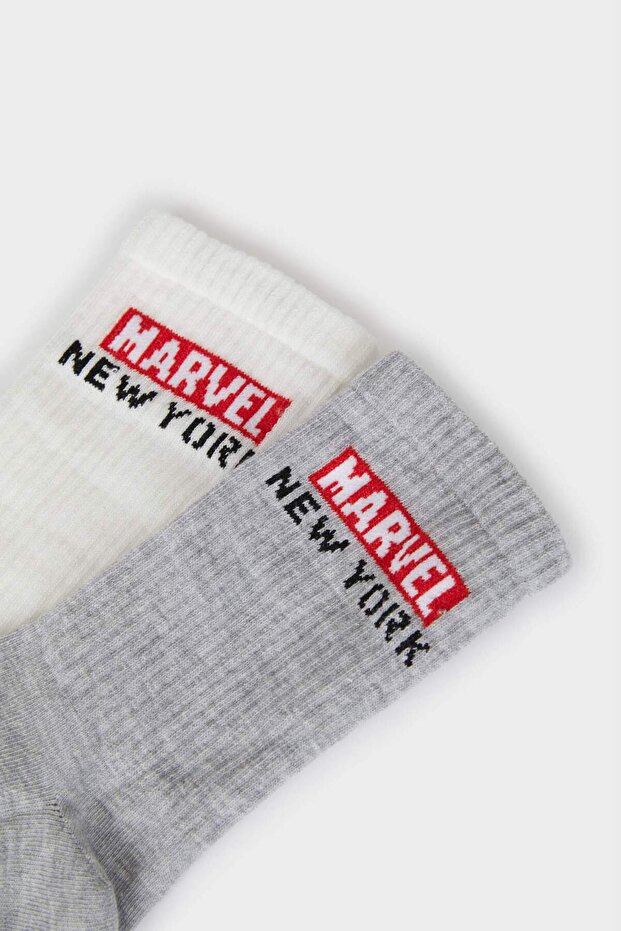 Herren Marvel Logo Only 2er-Pack Baumwoll-Langsocken E5078AXNS - 4