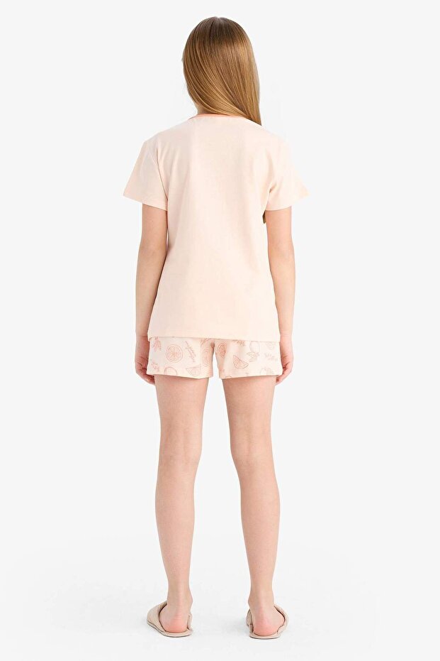 Kız Çocuk Pijama Takımı Baskılı Kısa Kollu Üst Desenli Şort E6234A825SM - 7