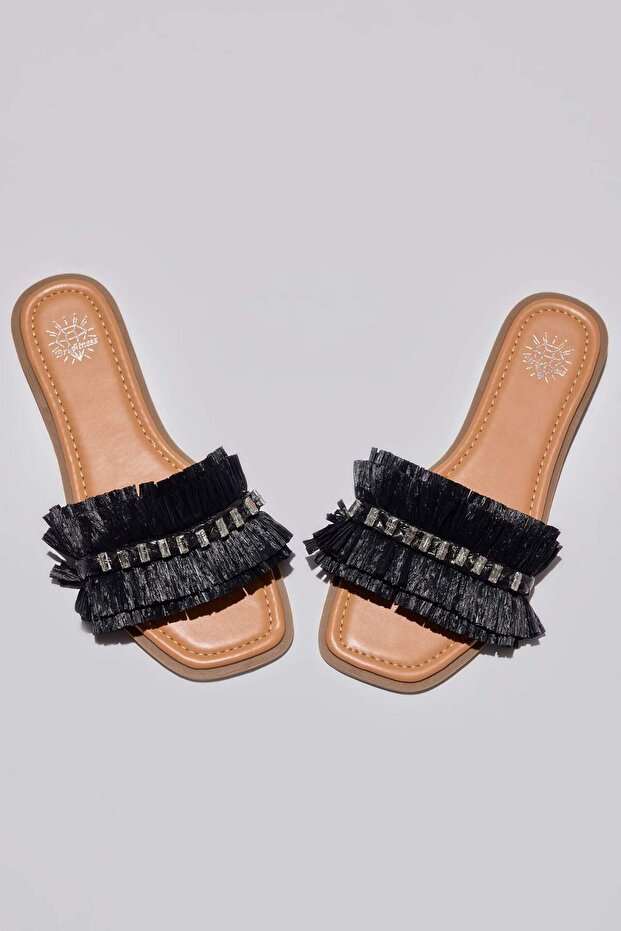 Kadın Taşlı Tek Bantlı Düz Taban Terlik E2497AX25SM - 7