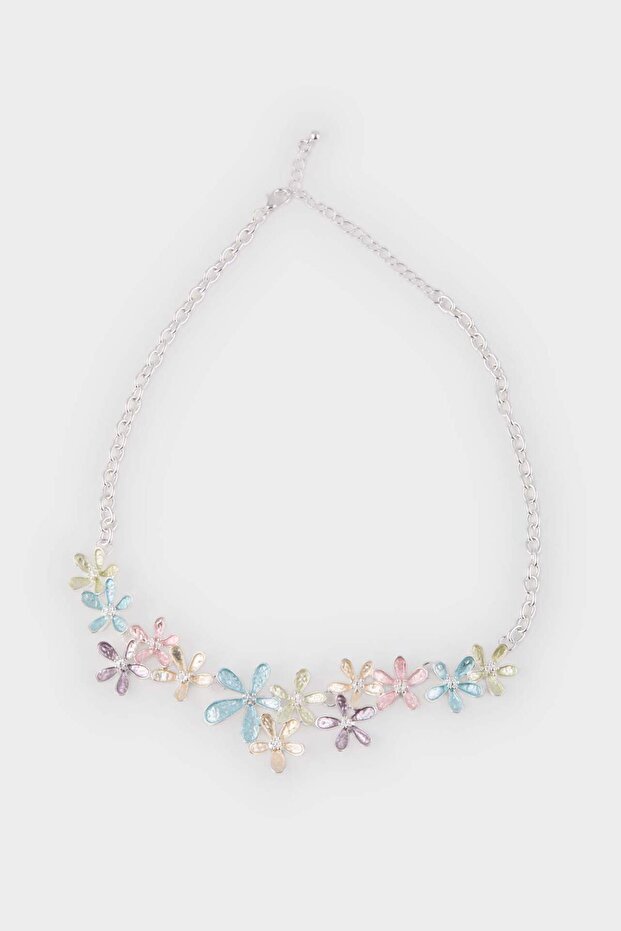 Women's Colorful Floral Silver Necklace E8077Axns